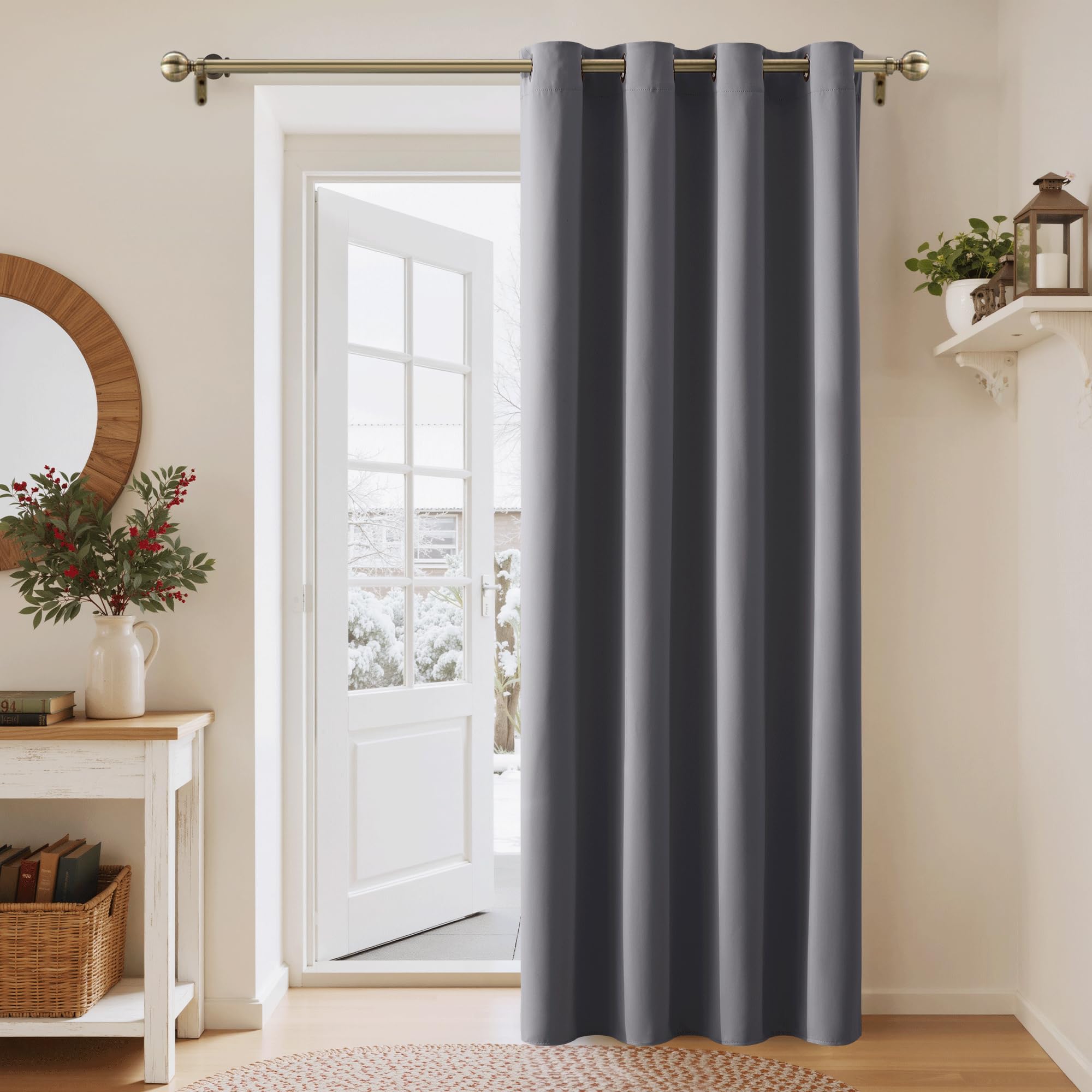 BONZER Rideau de séparation de pièce - Réduction du bruit - Extra large - Pour porte coulissante en verre - 243 x 381 cm (L x l) - 1 panneau - Kaki